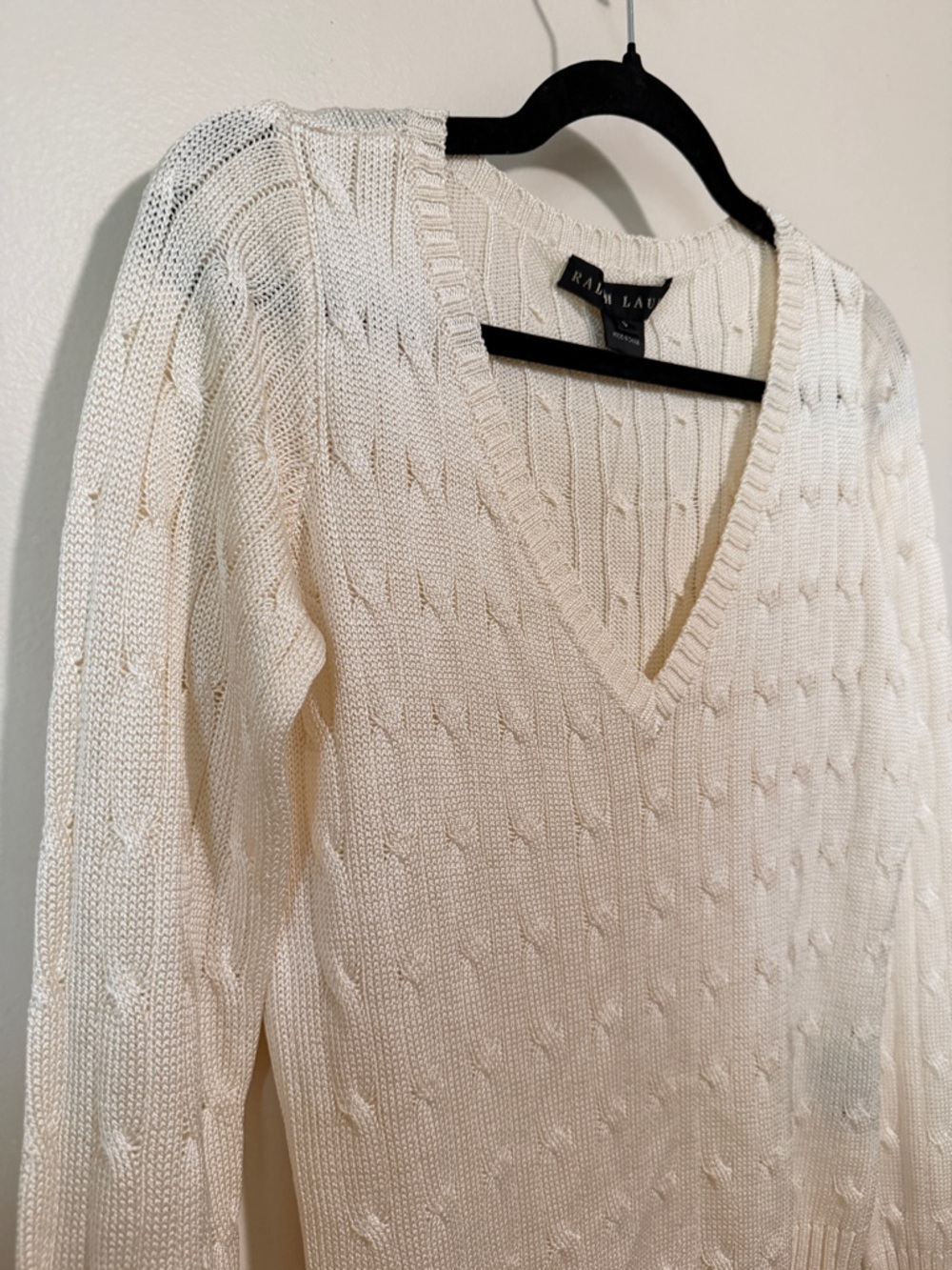 NWOT silk black label Ralph Lauren fisherman style cable knit ivory sweater -S - Picture 2 of 8